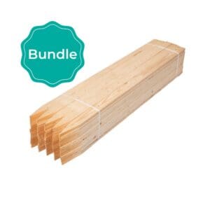 Bundle of three-foot MMD Spruce lath, cut to a 9/16″ x 1 1/2″ profile and finished with a triangular point.