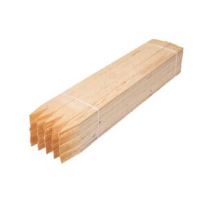 Bundle of three-foot MMD Spruce lath, cut to a 9/16″ x 1 1/2″ profile and finished with a triangular point.