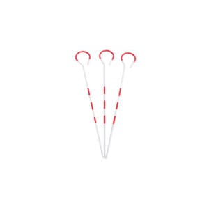 Front view of three red and white Seco Chaining Pins.