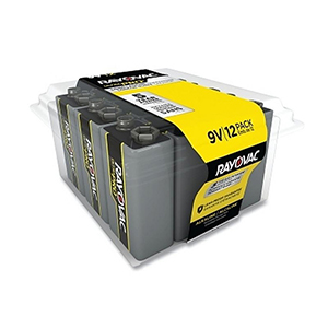 Angled view of Rayovac Ultra Pro Alkaline 9v Batteries.