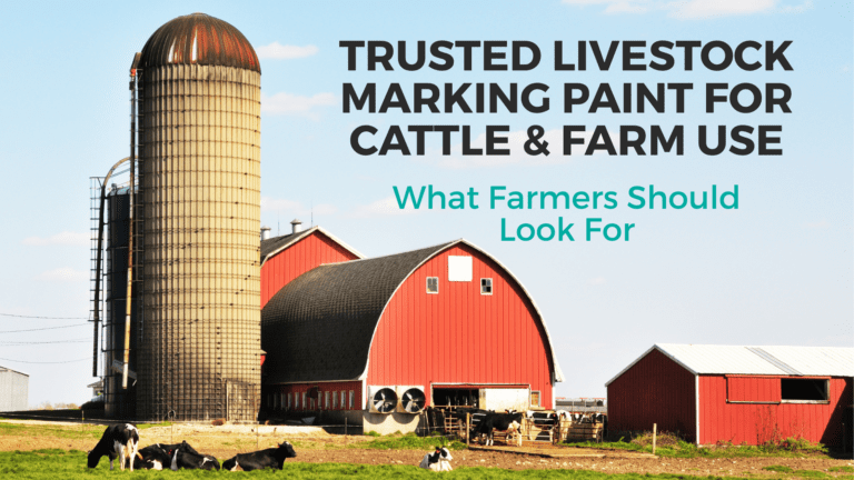 Trusted livestock marking paint for cattle and farm use over image of cattle in pasture