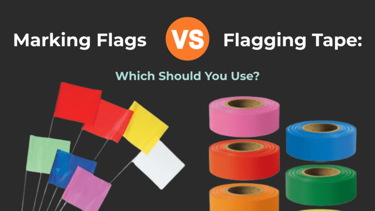 Marking flags and flagging tape compared for utility locating, surveying, construction, and field marking.
